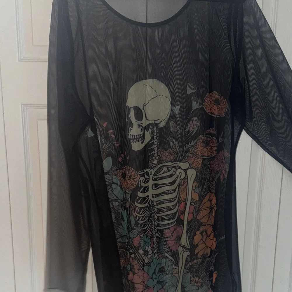 Sheer Black Skeleton Print dress/ Tunic/ cover  up